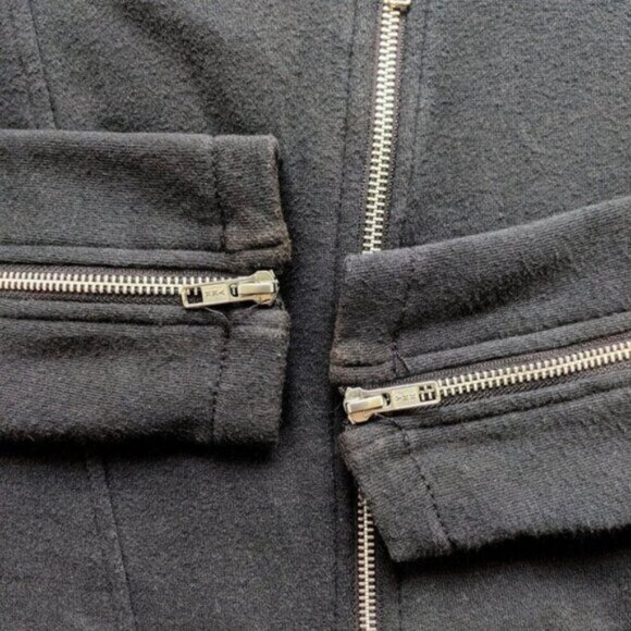 Disney Parks Black Moto Zip Sweatshirt Jacket XS FLAWS Mickey Mouse Distressed - Picture 6 of 13